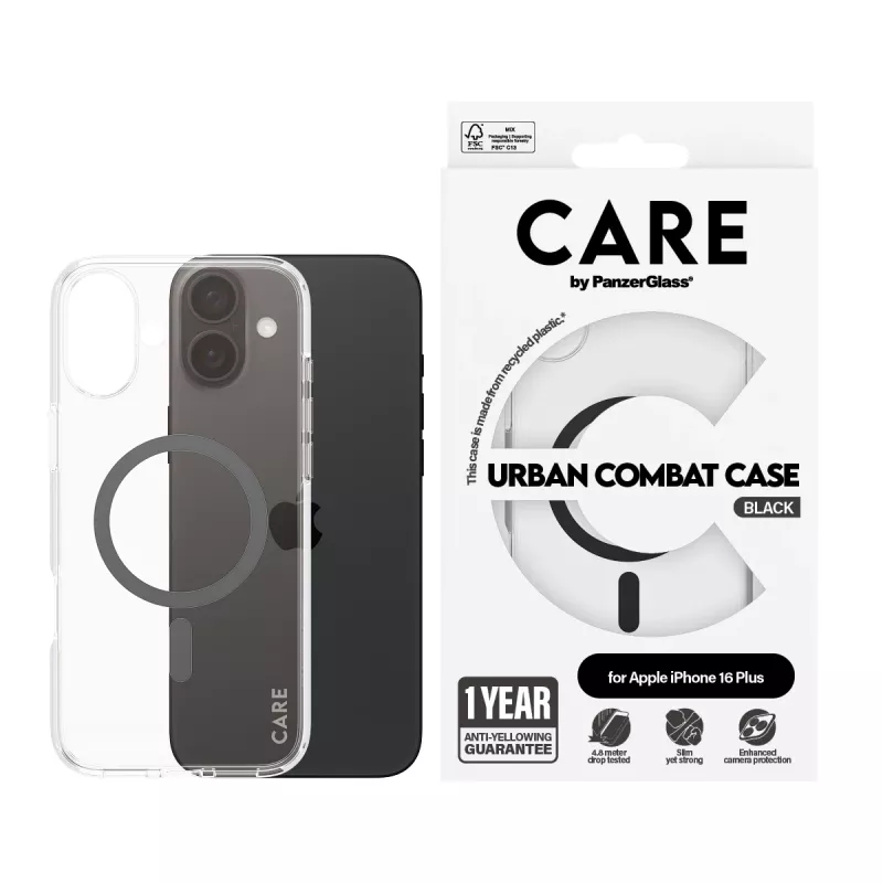 Capa PanzerGlass CARE™ by ® Urban Combat transparente com MagSafe preto iPhone 16 Plus