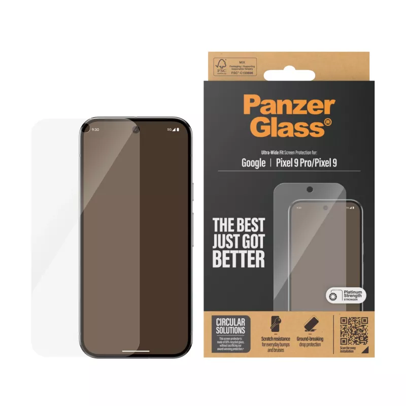 Película protetora de ecrã PanzerGlass Google Pixel 9 | 9 Pro Ultra-Wide Fit resistente a riscos e choques