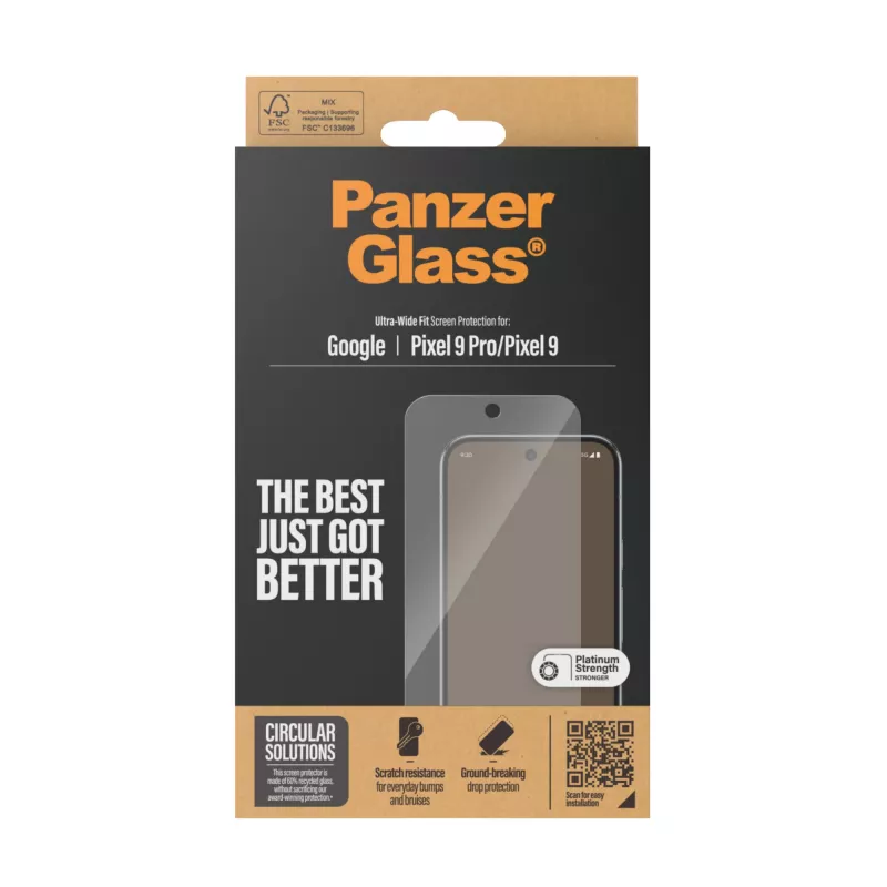 Película protetora de ecrã PanzerGlass Google Pixel 9 | 9 Pro Ultra-Wide Fit resistente a riscos e choques