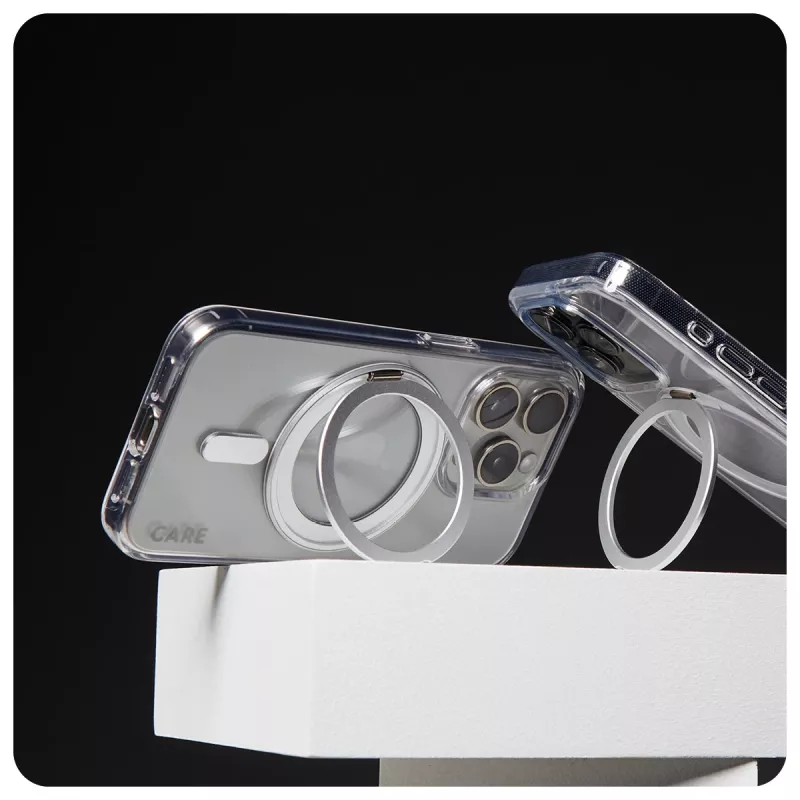Capa PanzerGlass CARE™ by ® transparente com suporte prateado e MagSafe iPhone 16 Plus