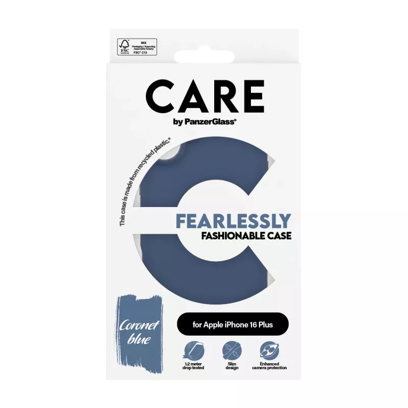 Capa PanzerGlass CARE by Fashionable Case para iPhone 16 Plus, azul