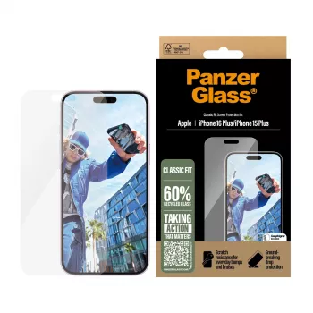 Película protetora de ecrã PanzerGlass® iPhone 16 Plus | 15 Plus | Classic Fit