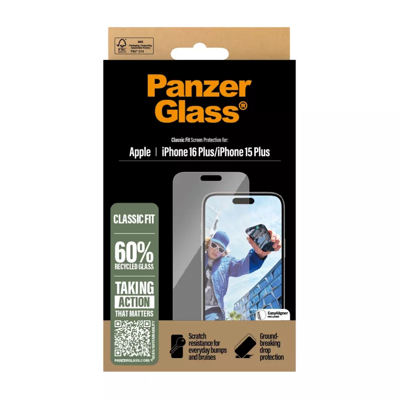 Película protetora de ecrã PanzerGlass® iPhone 16 Plus | 15 Plus | Classic Fit