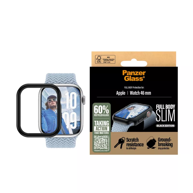 Proteção de ecrã PanzerGlass Snappie Full Body fino preto Apple Watch Series 10 46mm