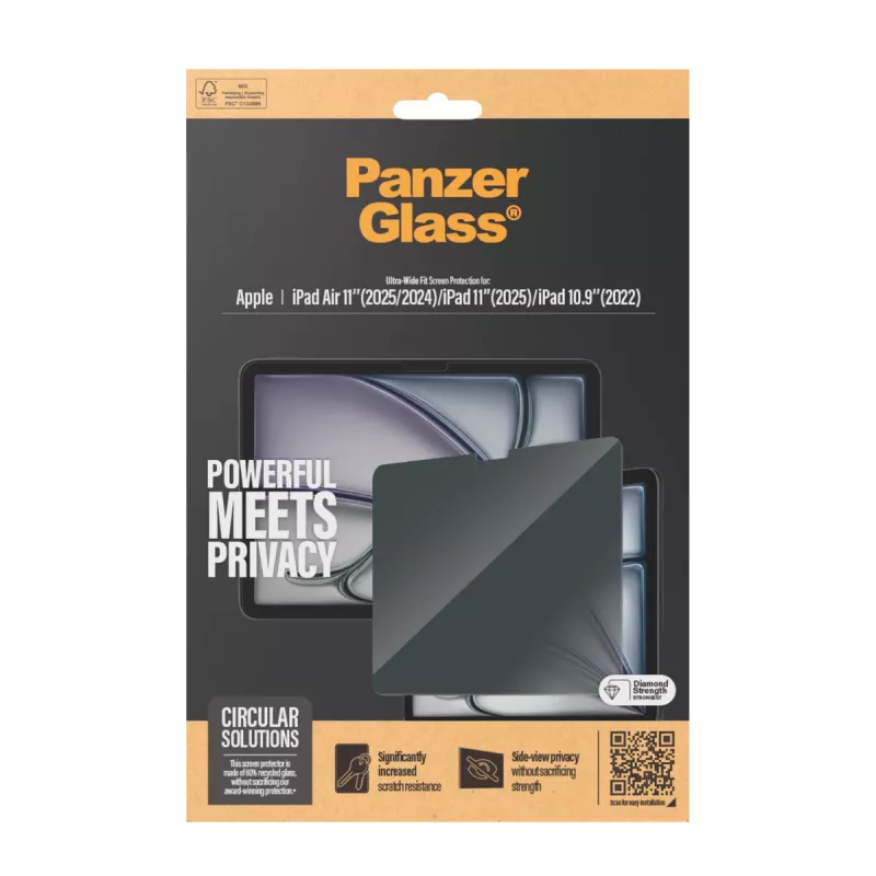 Película de proteção de privacidade PanzerGlass ® iPad Air 11'' (2024-2025) | iPad 11 polegadas (2025) | iPad 10,9'' (2022) | Ultra-Wide Fit
