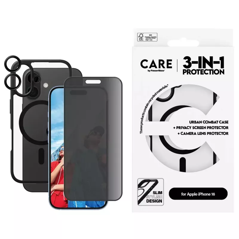 PanzerGlass ® | CARE by ® Flagship pacote de privacidade 3-em-1 iPhone 16