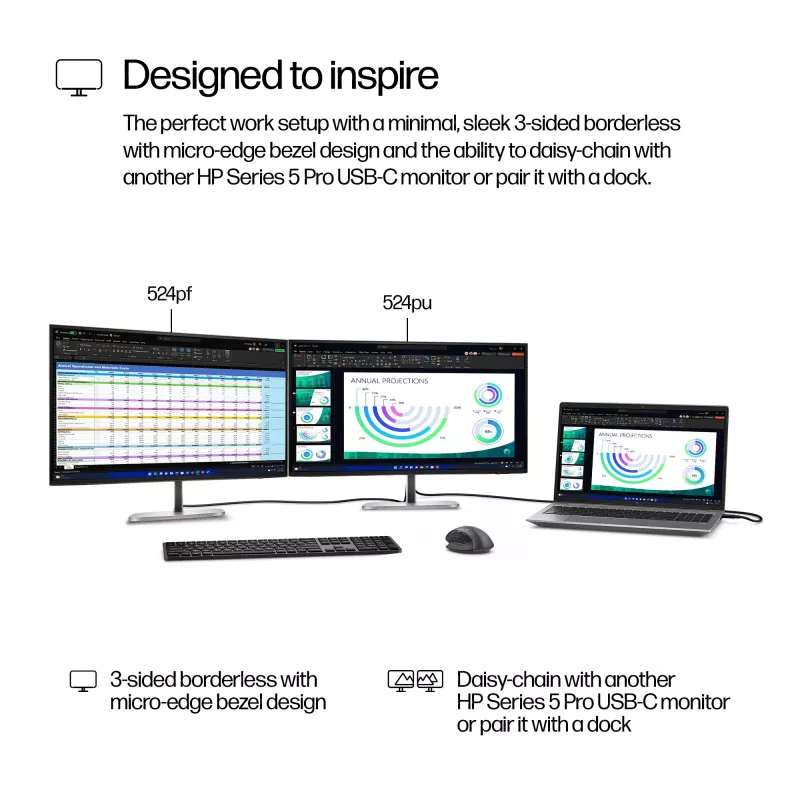 Monitor HP Series 5 Pro 23,8 polegadas FHD - 524pf, 60,5 cm (23,8 polegadas), 1920 x 1080 píxeis, Full HD, LCD, 5 ms, Preto, Prata