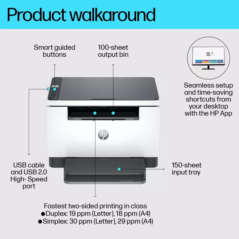 Impressora multifunções HP LaserJet MFP M234d — laser mono, 29 ppm, frente e verso, Ethernet, A4