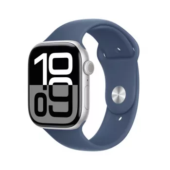 APPLE Watch Series 10 GPS + Cellular 46mm caixa de alumínio prateada com bracelete desportiva Denim - M/L