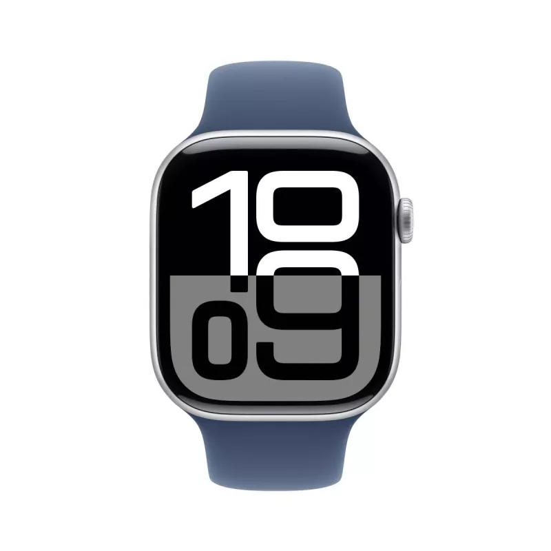 APPLE Watch Series 10 GPS + Cellular 46mm caixa de alumínio prateada com bracelete desportiva Denim - M/L
