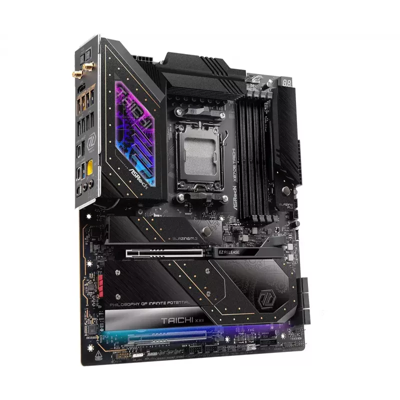 Motherboard ASRock X870E Taichi — AMD X870E, Socket AM5, Extended ATX, DDR5, 4 DIMM, até 256GB, Wi-Fi 7, 5Gb LAN