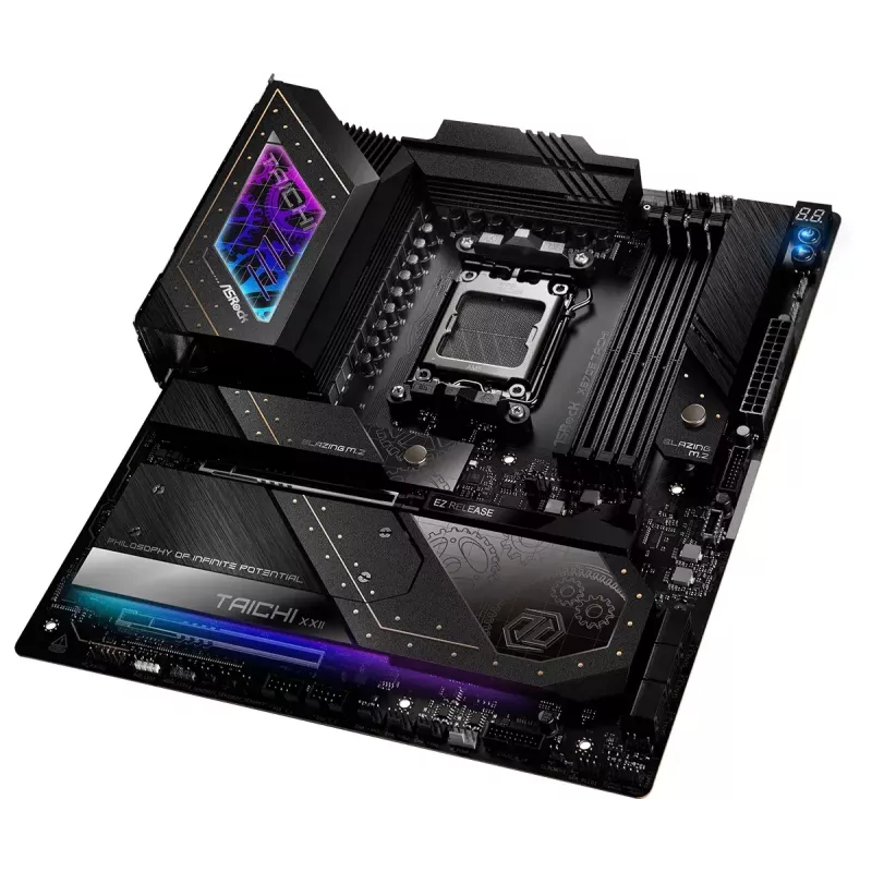 Motherboard ASRock X870E Taichi — AMD X870E, Socket AM5, Extended ATX, DDR5, 4 DIMM, até 256GB, Wi-Fi 7, 5Gb LAN