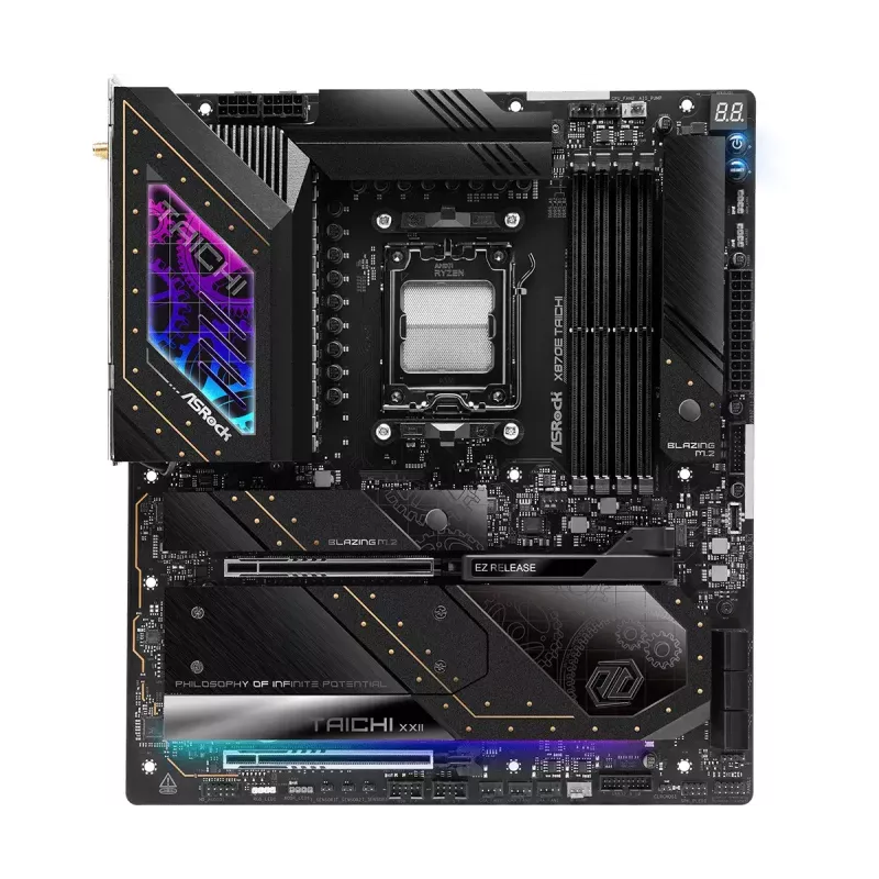 Motherboard ASRock X870E Taichi — AMD X870E, Socket AM5, Extended ATX, DDR5, 4 DIMM, até 256GB, Wi-Fi 7, 5Gb LAN