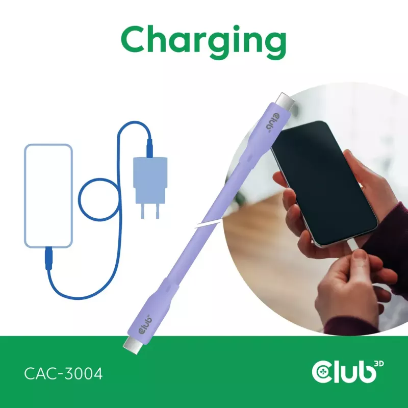 Cabo USB-C CLUB3D CAC-3004 2m roxo