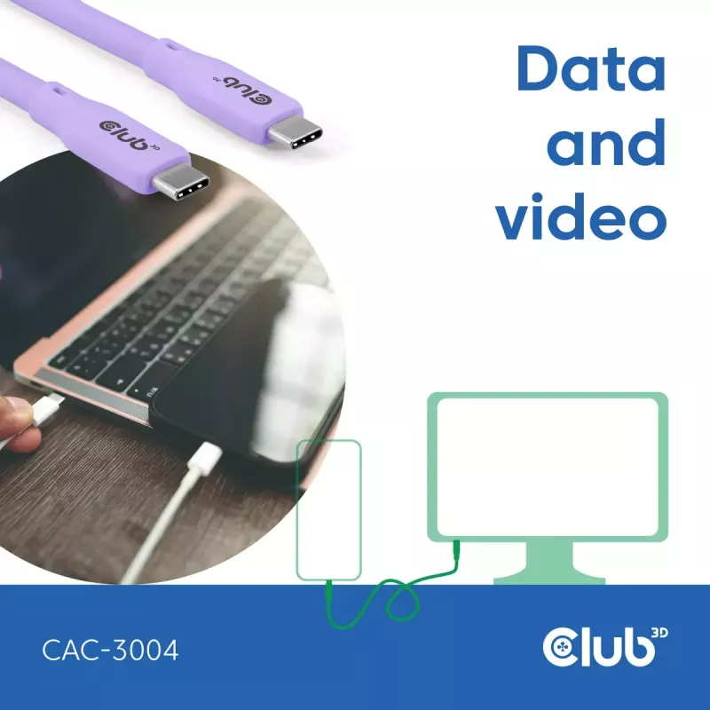 Cabo USB-C CLUB3D CAC-3004 2m roxo