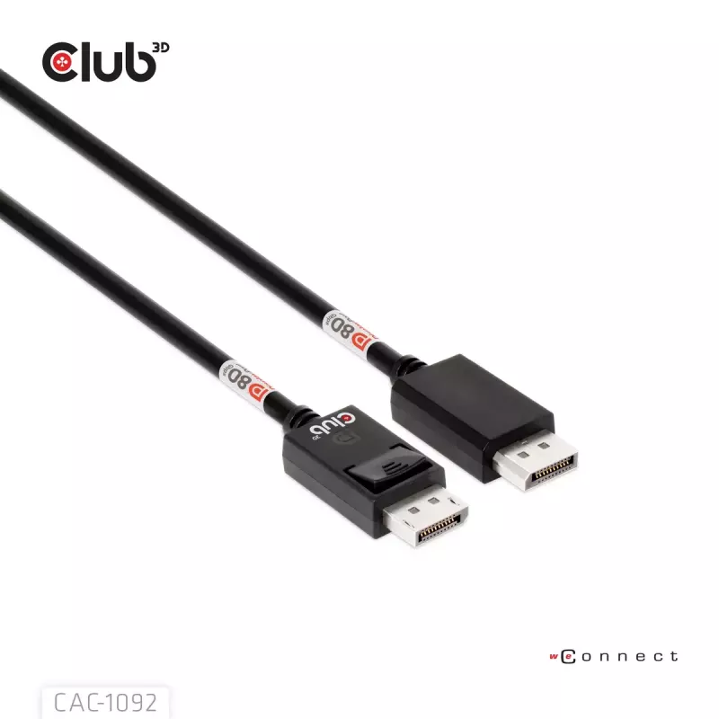 Cabo CLUB3D DisplayPort™ 2.1 bidirecional VESA DP80 certificado 4K240Hz, 8K60Hz ou 10K60Hz M/M 1.6m/5.25ft