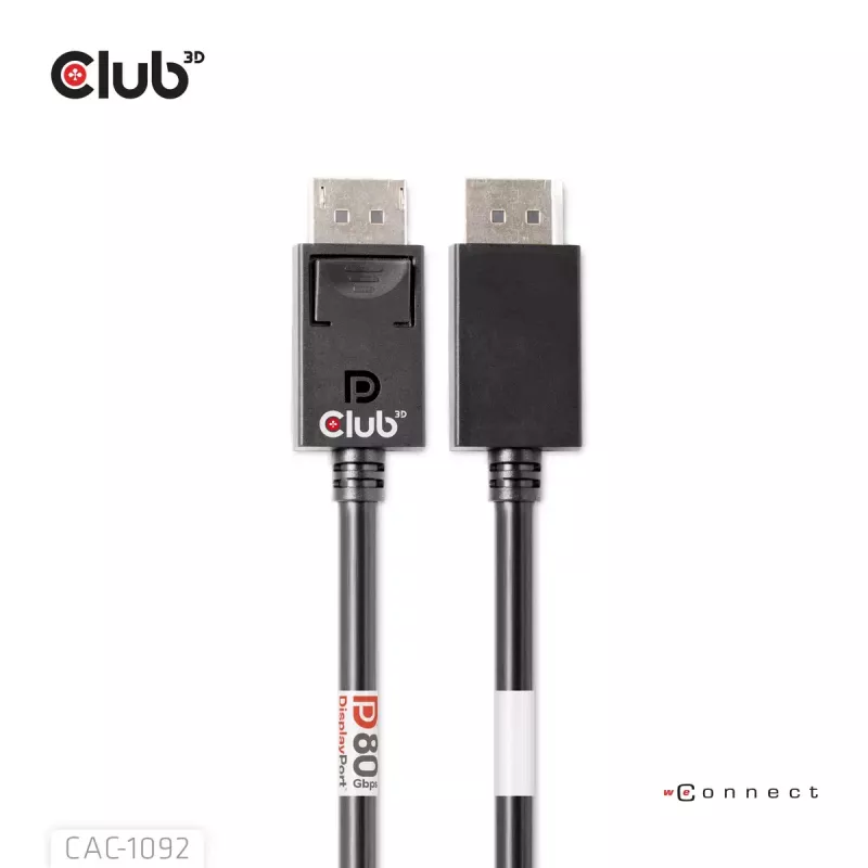 Cabo CLUB3D DisplayPort™ 2.1 bidirecional VESA DP80 certificado 4K240Hz, 8K60Hz ou 10K60Hz M/M 1.6m/5.25ft