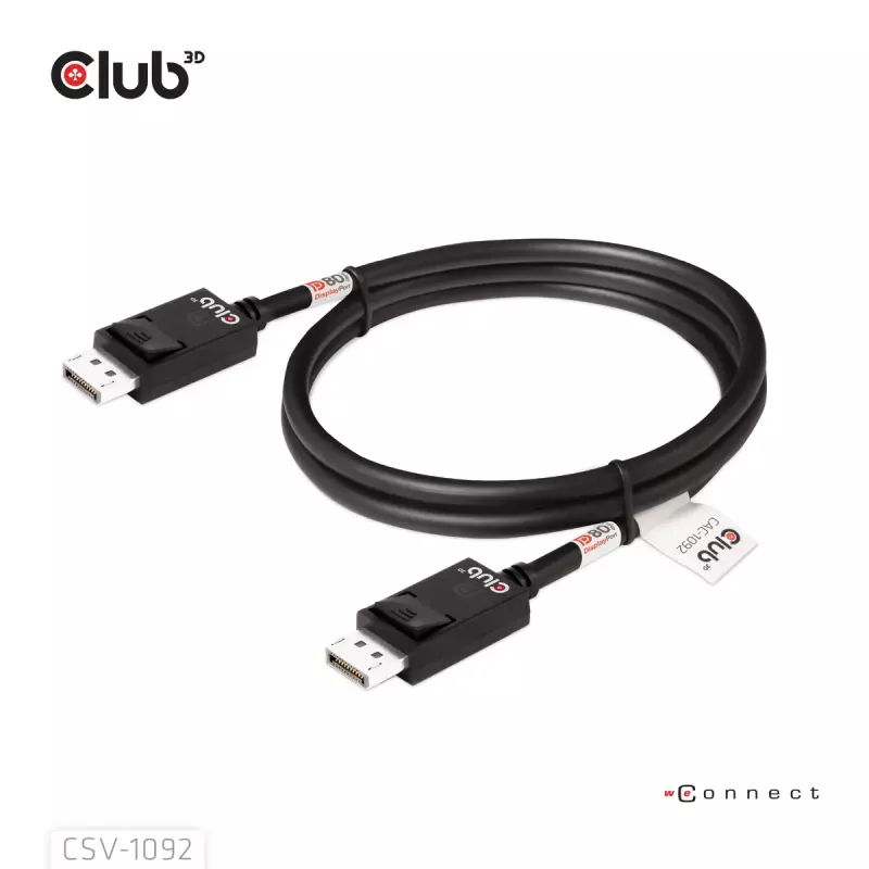 Cabo CLUB3D DisplayPort™ 2.1 bidirecional VESA DP80 certificado 4K240Hz, 8K60Hz ou 10K60Hz M/M 1.6m/5.25ft