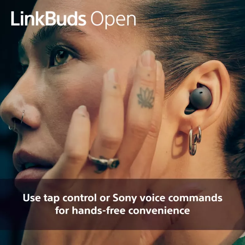 Headset Sony LinkBuds Open WFL910B — sem fios Bluetooth in-ear, 20–20.000 Hz, alcance 10 m, 63 g, preto