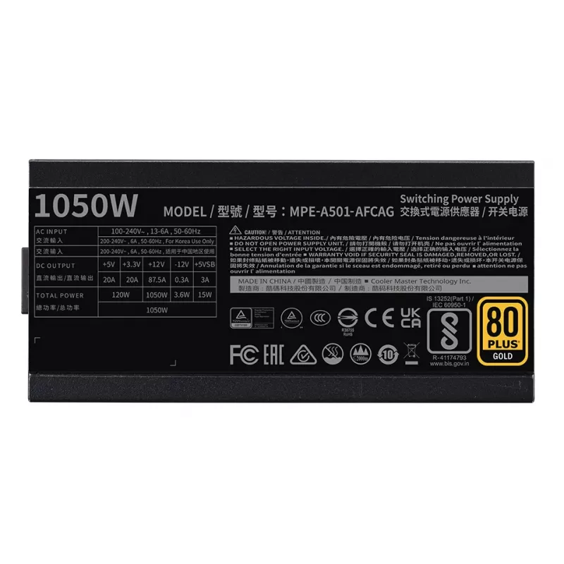 Fonte de alimentação COOLER MASTER MWE 1050 V2 Gold Full Modular 1050W ATX preta