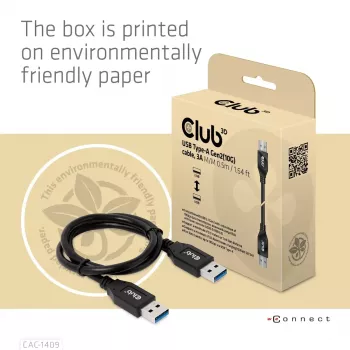 Cabo CLUB3D USB Type-A Gen2(10G), 3A M/M 0.5m / 1.64 ft