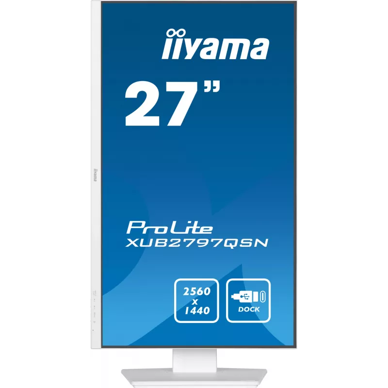 iiyama ProLite XUB2797QSN-W2 monitor QHD IPS de 27 polegadas, dock USB-C, branco