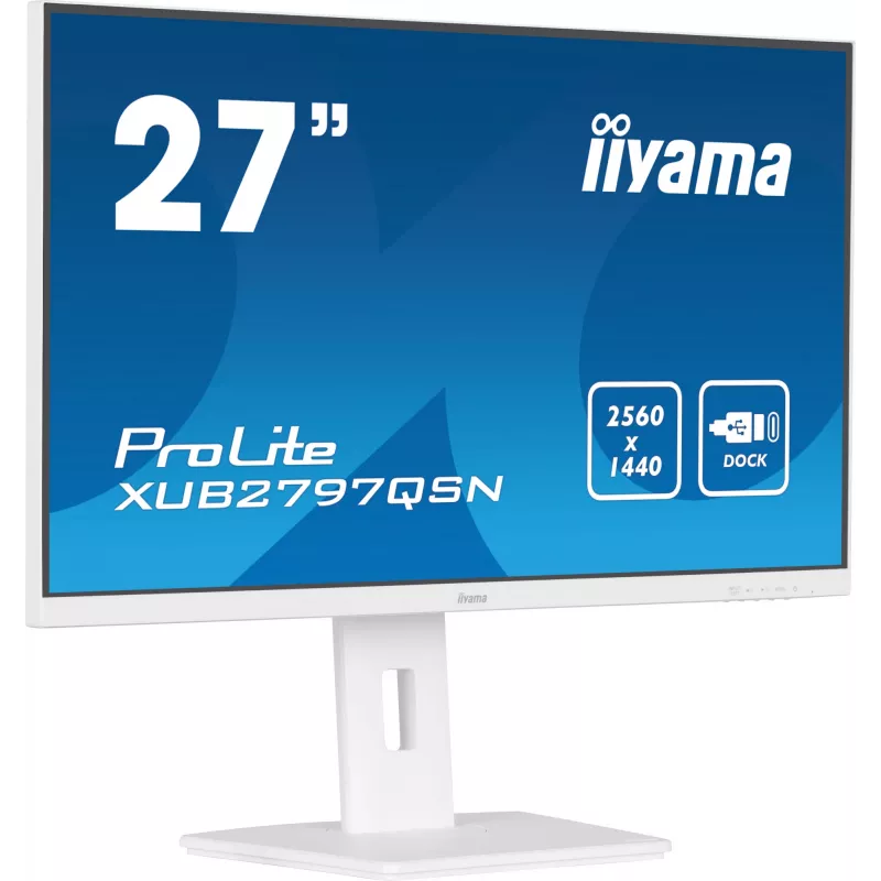 iiyama ProLite XUB2797QSN-W2 monitor QHD IPS de 27 polegadas, dock USB-C, branco