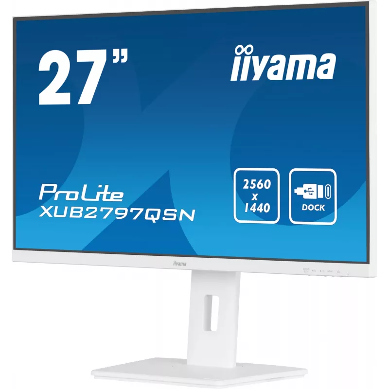 iiyama ProLite XUB2797QSN-W2 monitor QHD IPS de 27 polegadas, dock USB-C, branco