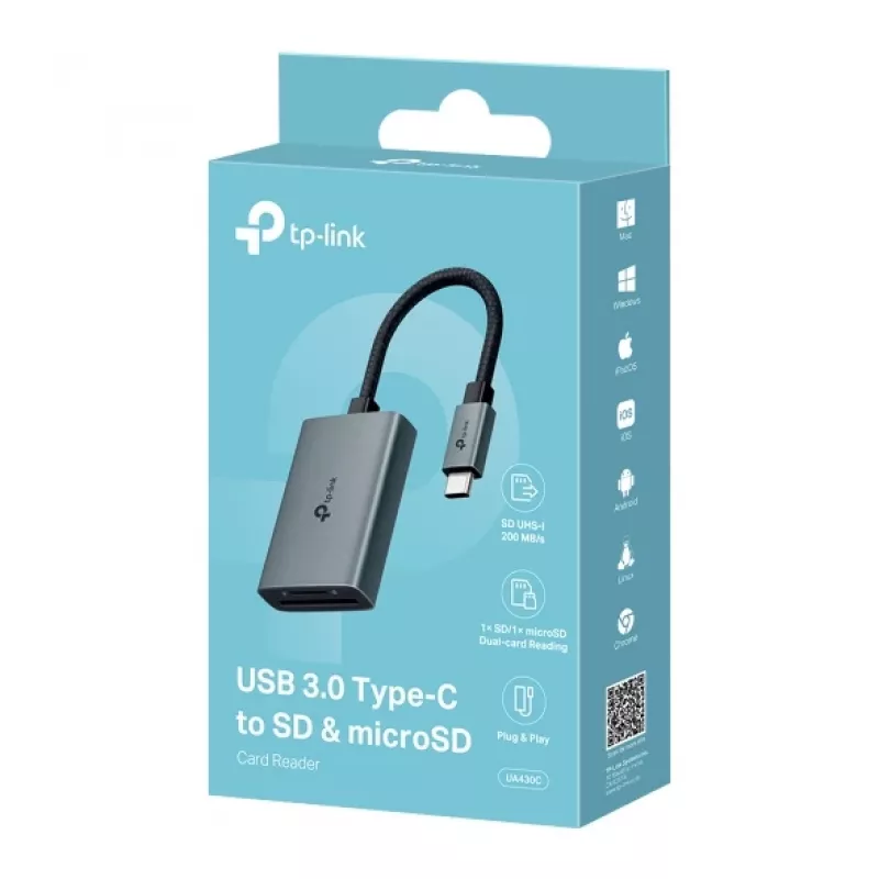 Leitor de cartões TP-Link UA430C USB 3.2 Gen 1 (3.1 Gen 1) Type-C cinzento