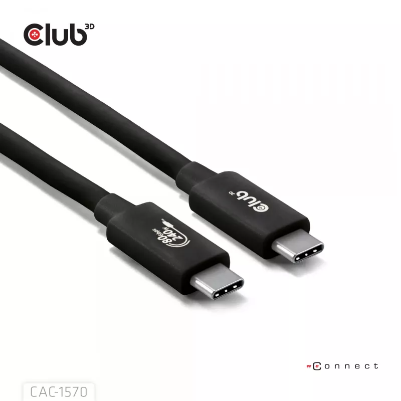 Cabo USB Type-C CLUB3D CAC-1570 1,2m — 80Gbps, 240W, suporta 8K@240Hz, preto