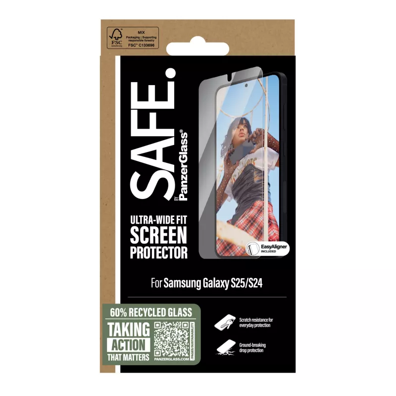 Película protetora de ecrã PanzerGlass SAFE. by ® Samsung Galaxy S25 | S24 | Ultra-Wide Fit com EasyAligner