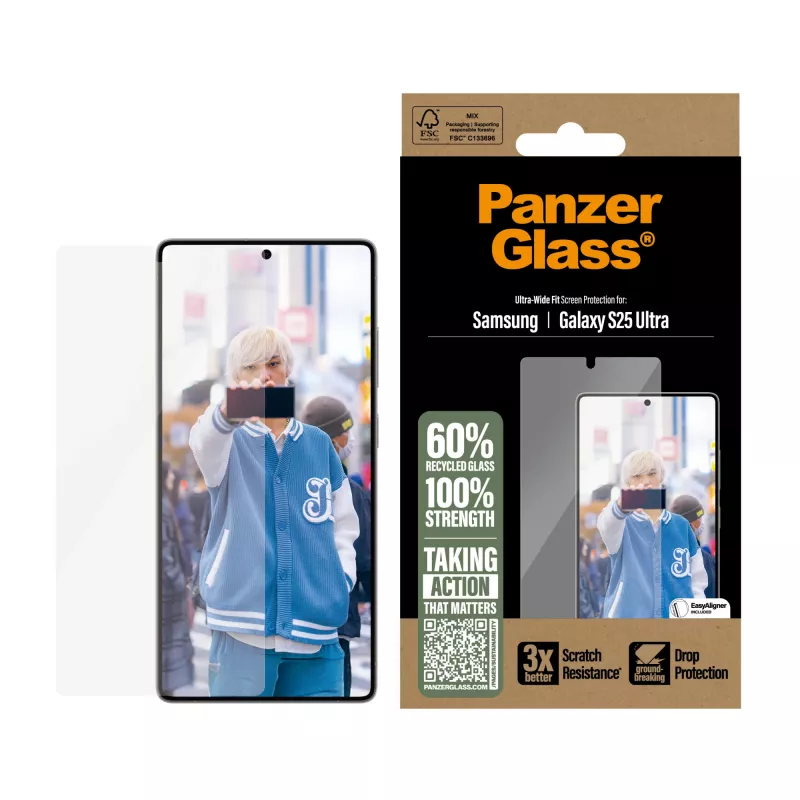 Película protetora de ecrã PanzerGlass ® Samsung Galaxy S25 Ultra | Ultra-Wide Fit