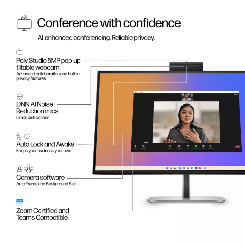 Monitor de conferência HP Series 5 Pro 27 polegadas QHD USB-C - 527pm, 68,6 cm (27 polegadas), 2560 x 1440 píxeis, Quad HD, LCD, 5 ms, preto