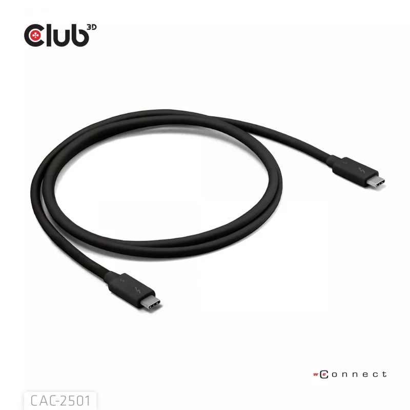 Cabo CLUB3D Thunderbolt™ 5 certificado 8K240Hz dados 80/120 Gbps EPR 240 Watt M/M 1m / 3,28ft