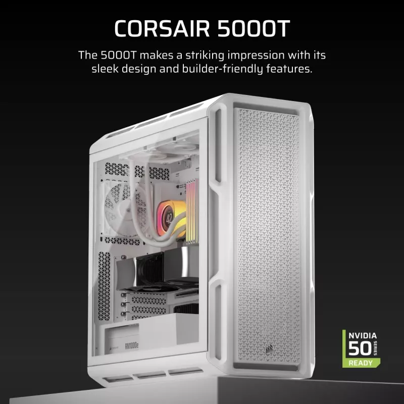 Caixa de PC CORSAIR - 5000T Mid-Tower High-Performance - branca
