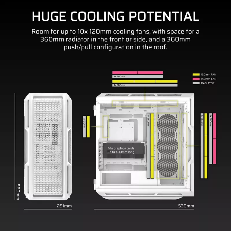 Caixa de PC CORSAIR - 5000T Mid-Tower High-Performance - branca