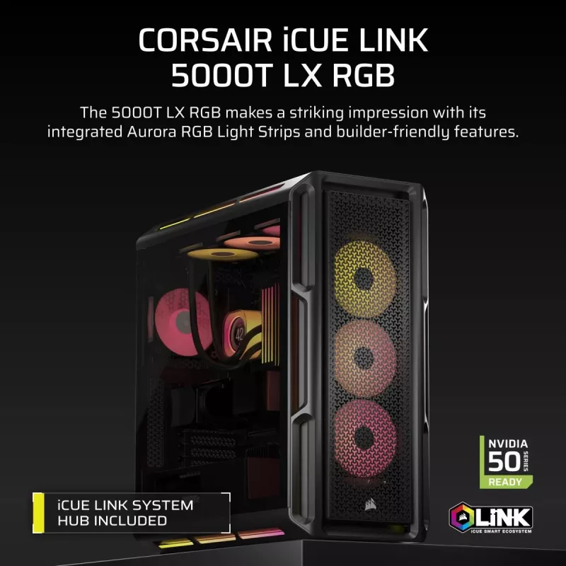 Caixa de PC CORSAIR - Icue Link 5000t Lx RGB Mid-Tower High-Performance