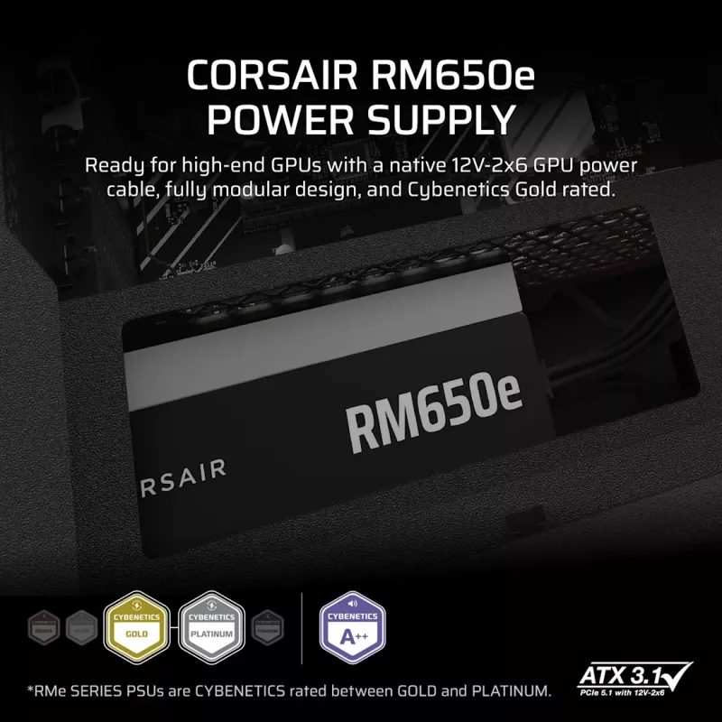 Fonte de alimentação CORSAIR - Série RMe RM650e totalmente modular, ATX 650W silenciosa