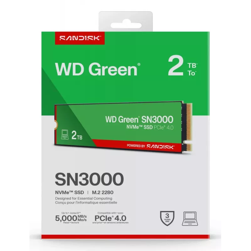 SSD WESTERN DIGITAL - WD Green SN3000 NVMe - 500GB - PCIe Gen4 x4 - M.2 2280