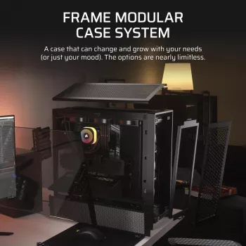 Caixa de PC CORSAIR FRAME 4000D RS Midi Tower — preta, suporte EATX, vidro temperado, USB-C, 3 ventoinhas frontais de 120 mm