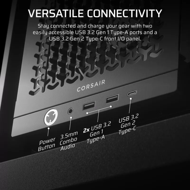 Caixa de PC CORSAIR FRAME 4000D RS Midi Tower — preta, suporte EATX, vidro temperado, USB-C, 3 ventoinhas frontais de 120 mm
