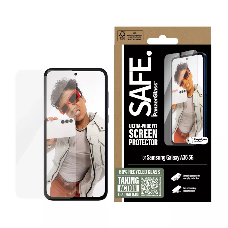 Película protetora de ecrã PanzerGlass SAFE. by ® Samsung Galaxy A36 5G | Ultra-Wide Fit com EasyAligner