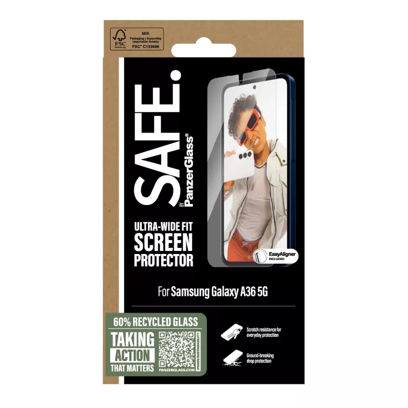 Película protetora de ecrã PanzerGlass SAFE. by ® Samsung Galaxy A36 5G | Ultra-Wide Fit com EasyAligner