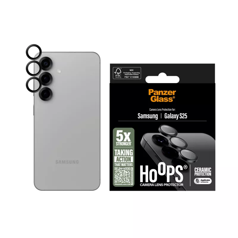 Proteção de lente de câmara em cerâmica PanzerGlass ® Hoops® para Samsung Galaxy S25