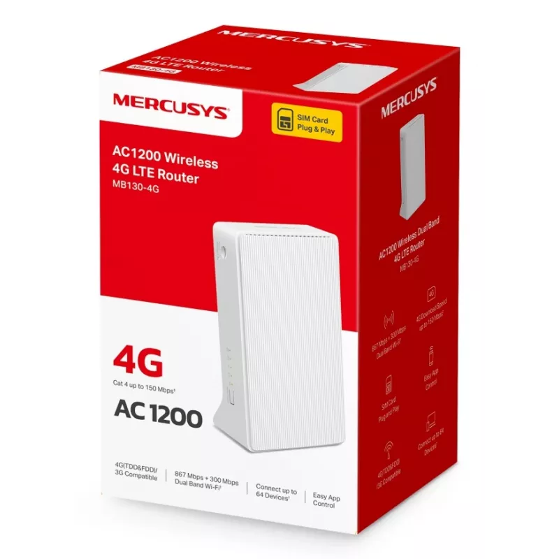 Router WLAN MERCUSYS MB130-4G Ethernet dual-band (2,4 GHz / 5 GHz) – branco