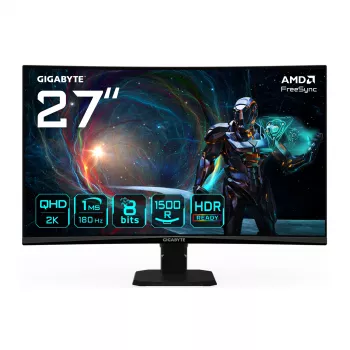 Monitor gaming curvo GIGABYTE GS27QCA 27 polegadas QHD - 2560 x 1440, 180Hz, 1ms, 250 cd/m², FreeSync, HDR Ready, HDMI 2.0, DisplayPort 1.4
