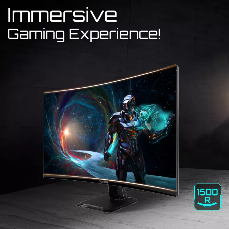 Gigabyte GS27QCA monitor gaming curvo QHD de 27 polegadas, 2560 x 1440, VA, 180 Hz, 1 ms, 250 cd/m², 2x HDMI, DisplayPort, preto
