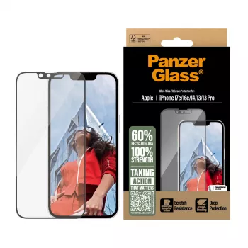 Película de proteção de ecrã PanzerGlass ® iPhone 17e | 16e | 14 | 13 | 13 Pro | Ultra-Wide Fit com EasyAligner