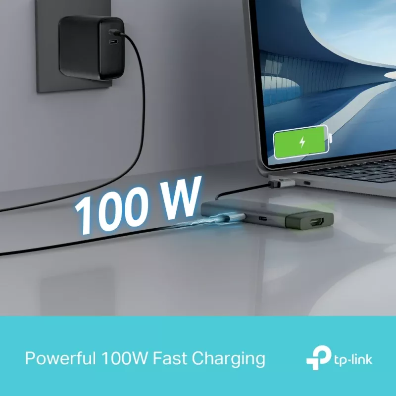 TP-Link UH5020C hub USB-C de 5 portas, HDMI 4K@60Hz, 100 W Power Delivery, 1x USB-C, 2x USB-A, 5 Gbps, alumínio, cinzento