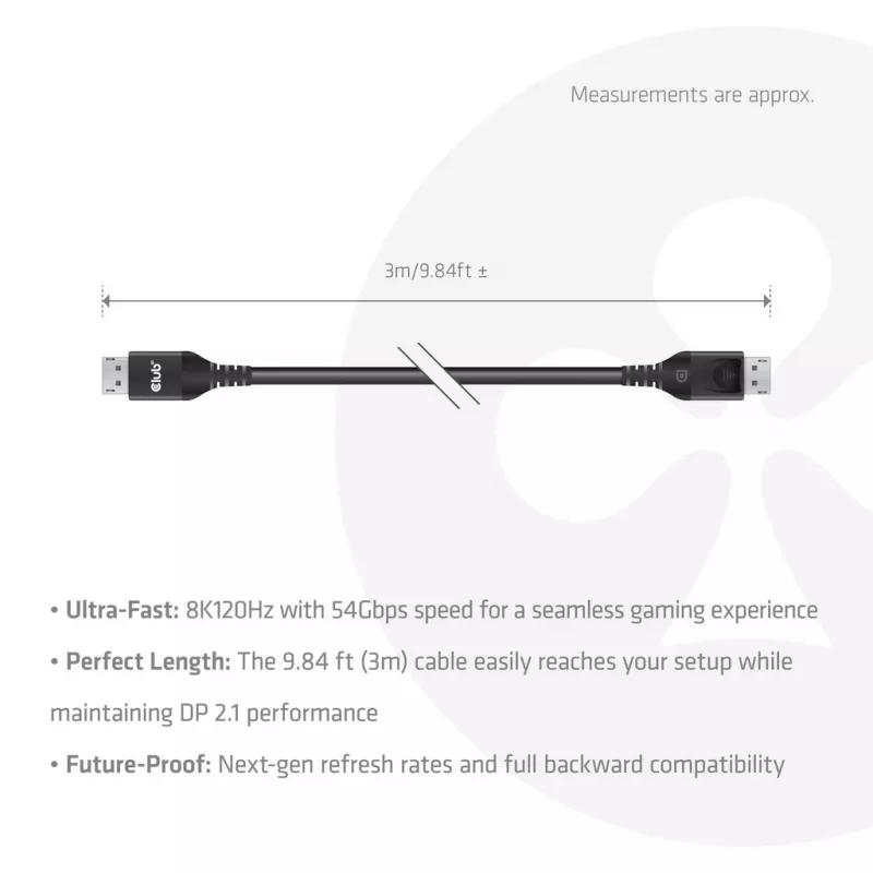 Cabo CLUB3D DisplayPort™ 2.1 DP54™ certificado VESA® 8K120Hz 3m/ 9.84ft